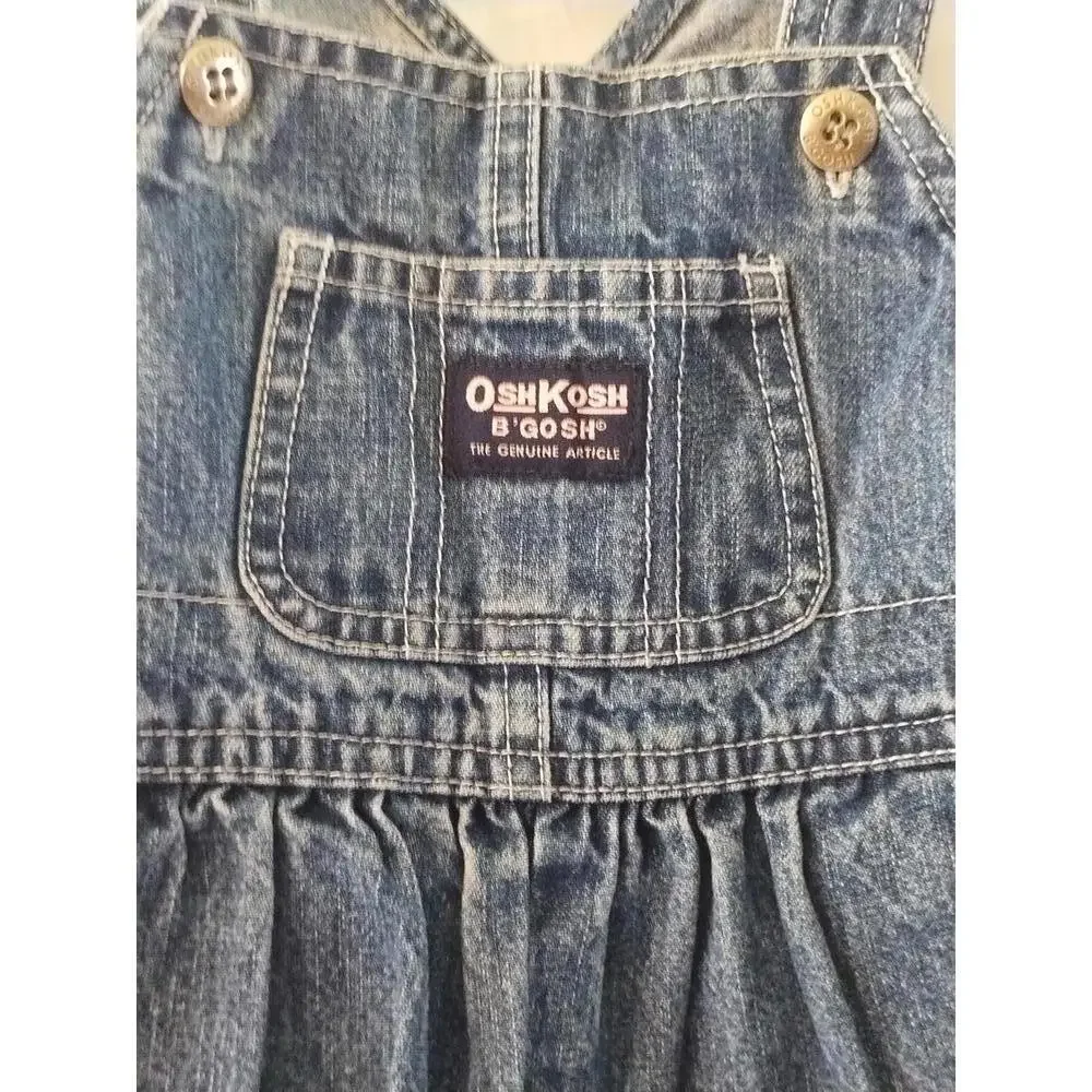 Vtg OSHKOSH B'GOSH 18M Baby OVERALL Bib Denim VestBak Blue Denim Pink‎ Logo Snap